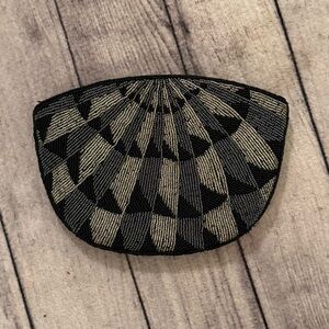 Vintage Beaded Clutch, Black, Great Gatsby Vibe! Fan Shaped Beading, EUC